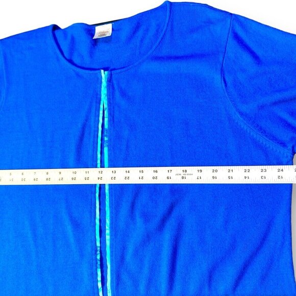 VTG Premier Intl Cardigan Womans 2X Blue Open Short Sleeve Floral Trim Sweater - Picture 5 of 9